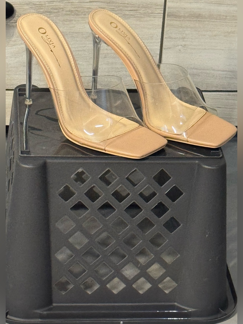 Women Nude Clear Strap Size 9 High Heel Mules